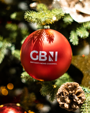 Load image into Gallery viewer, EXCLUSIVE: AS SEEN ON GB NEWS - THE GB NEWS CHRISTMAS BAUBLE SET OF 2 - IN GBN BLUE AND RED