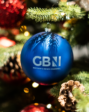 Load image into Gallery viewer, EXCLUSIVE: AS SEEN ON GB NEWS - THE GB NEWS CHRISTMAS BAUBLE SET OF 2 - IN GBN BLUE AND RED
