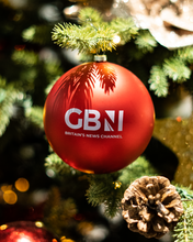 Load image into Gallery viewer, EXCLUSIVE: AS SEEN ON GB NEWS - THE GB NEWS CHRISTMAS BAUBLE SET OF 2 - IN GBN BLUE AND RED
