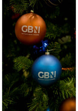 Load image into Gallery viewer, EXCLUSIVE: AS SEEN ON GB NEWS - THE GB NEWS CHRISTMAS BAUBLE SET OF 2 - IN GBN BLUE AND RED
